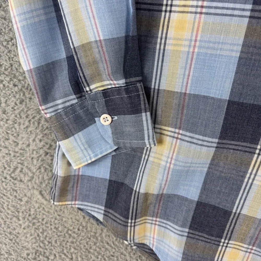 VTG Levis Shirt Mens Large Blue Yellow Plaid Button Up Long Sleeve Western Korea